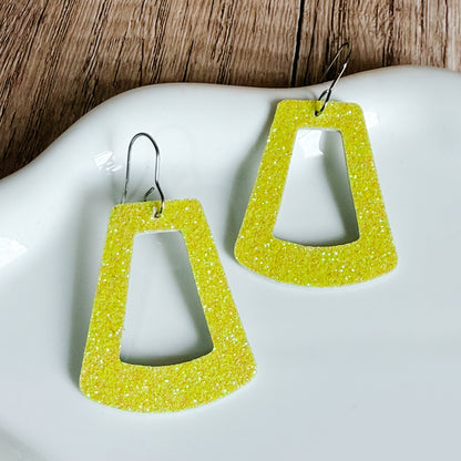 Neon Yellow Glitter Hoop Earrings
