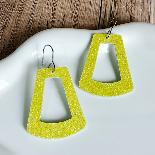 Neon Yellow Glitter Hoop Earrings