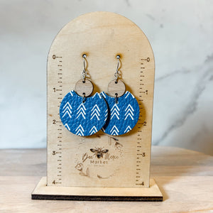 Blue Chevron & Wood Drop Earrings