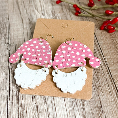 Handmade Pink Polka Dot Santa Hat/Beard Earrings