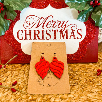 Red Swirl Embossed Ornament Earrings