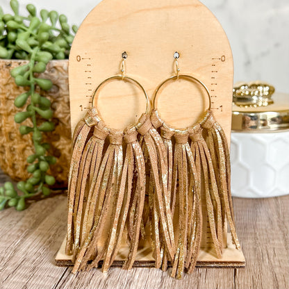 Golden Fringe Leather Hoops