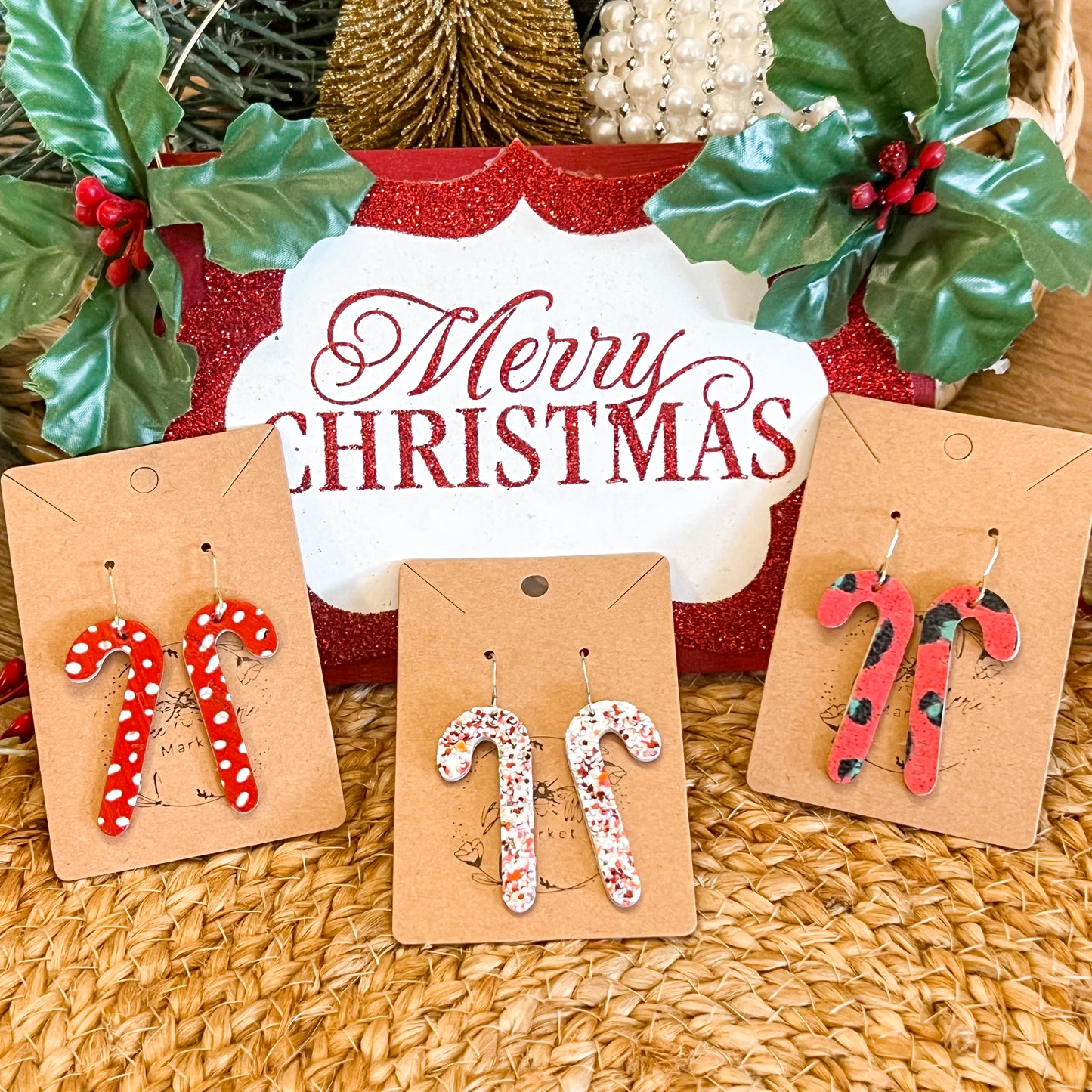 Candy Cane Glitter Earrings