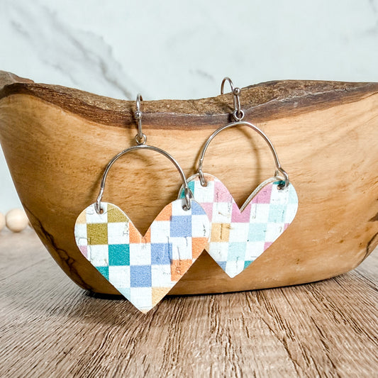 Pastel Check Heart Arch Earrings