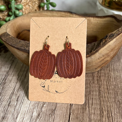 Embossed Leather Pumpkin Earrings