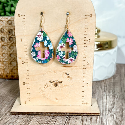 Spring Floral Cutout Cross Teardrops