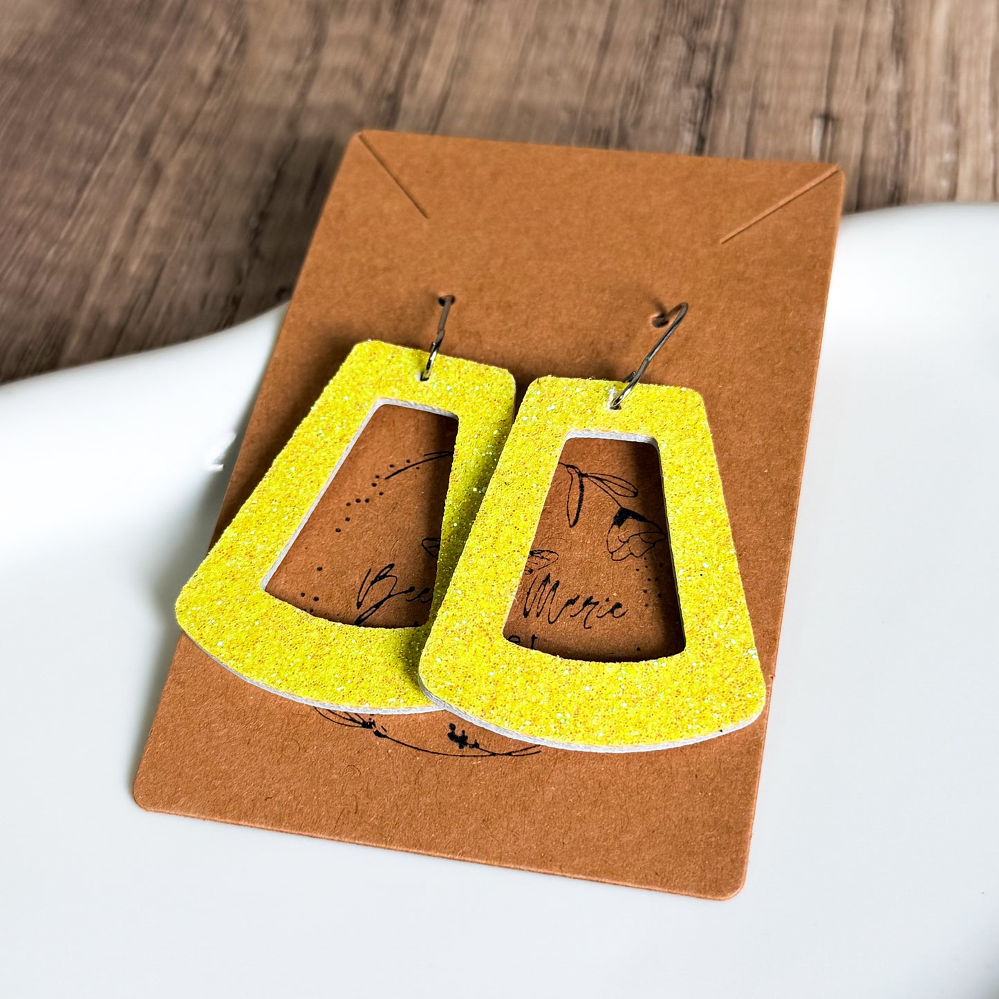 Neon Yellow Glitter Hoop Earrings