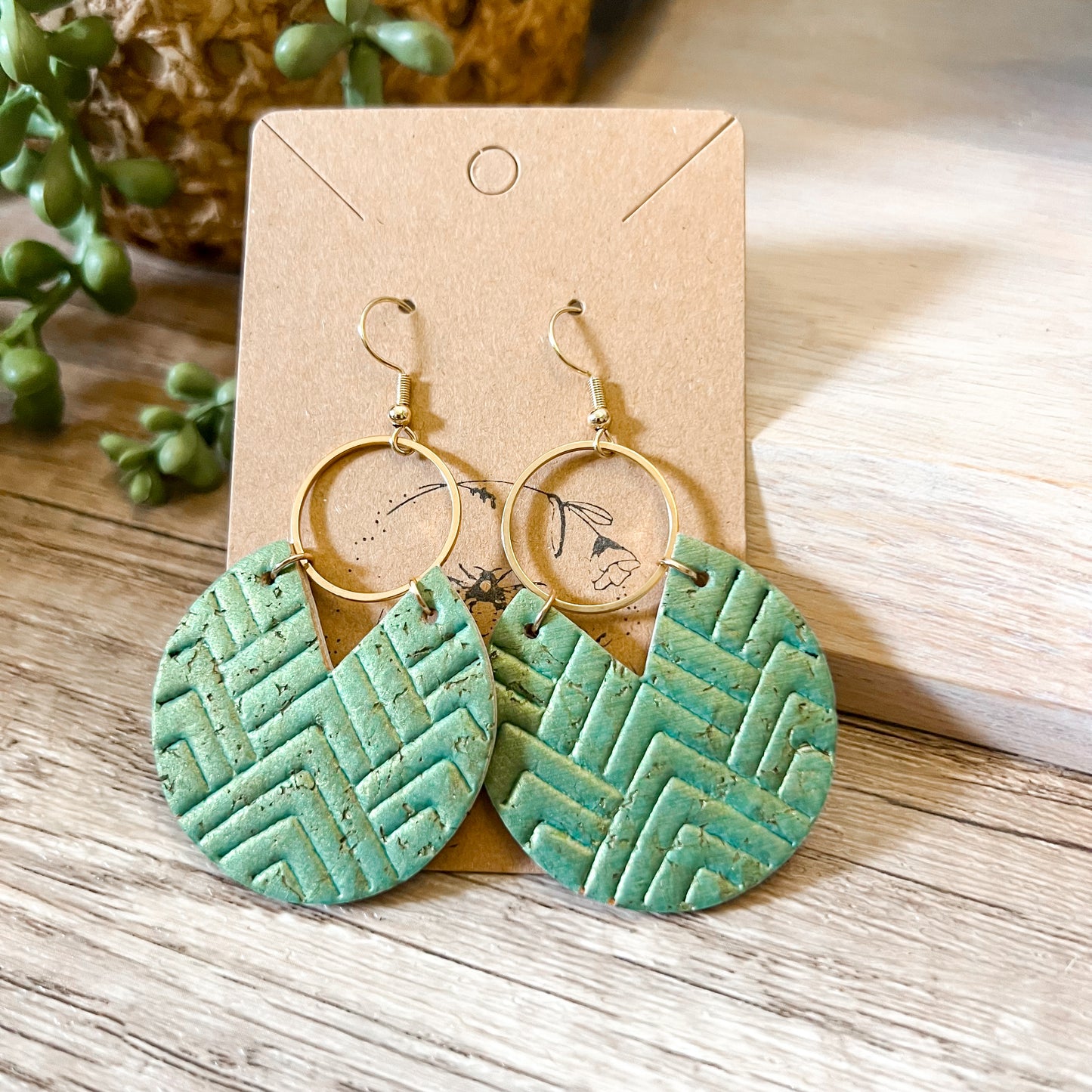 Embossed Pearlized Sage Hoop Earrings