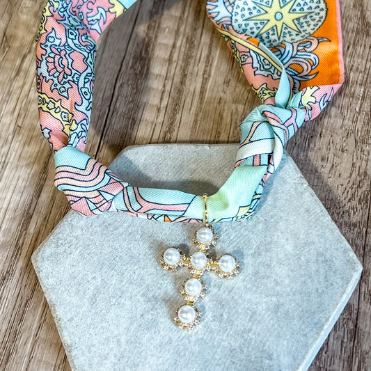 Pearl Cross Scarf Necklace