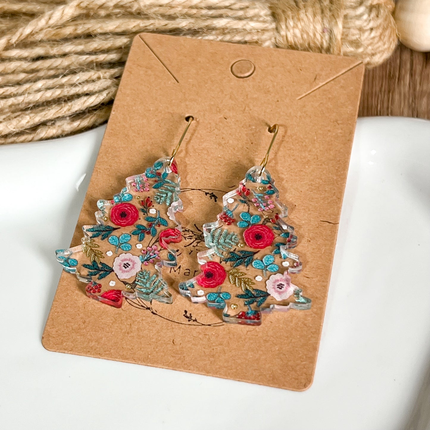 Floral Christmas Tree Acrylic Earrings