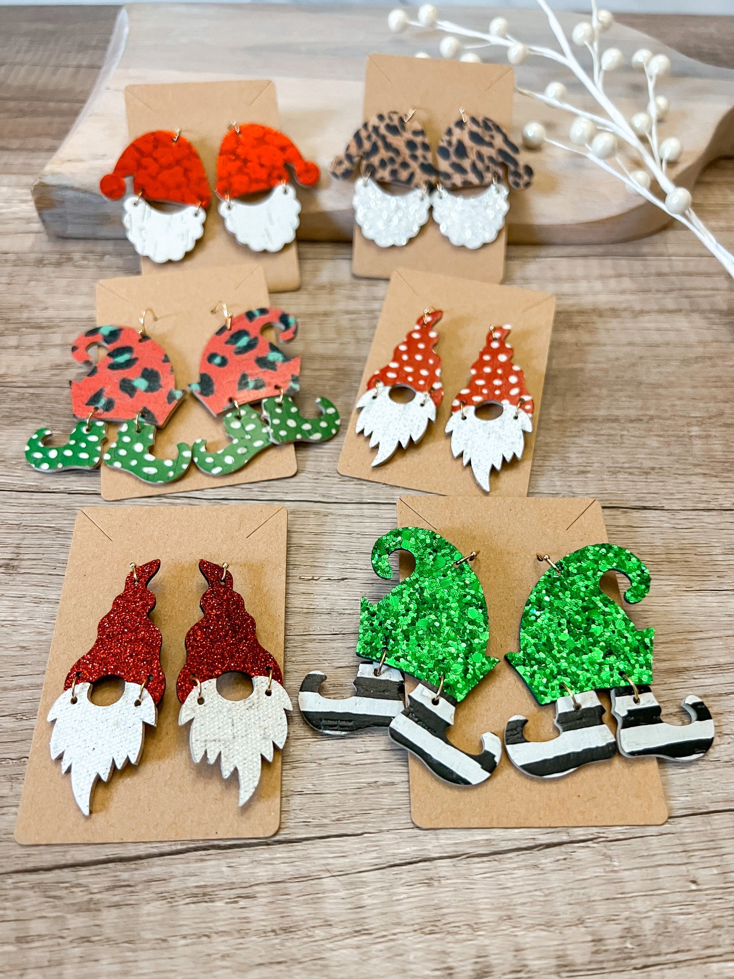 Buddy Green Glitter Genuine Leather Christmas Elf Earrings