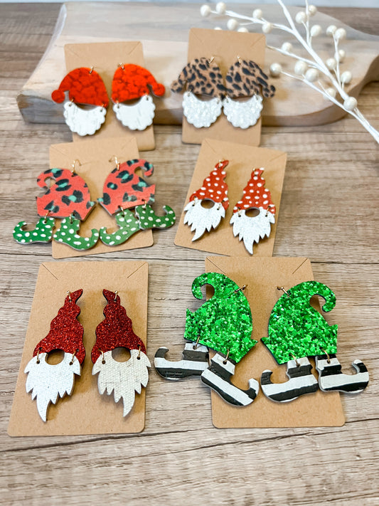 Buddy Green Glitter Genuine Leather Christmas Elf Earrings