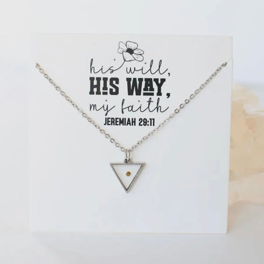 Silver Triangle Mustard Seed Pendant Necklace