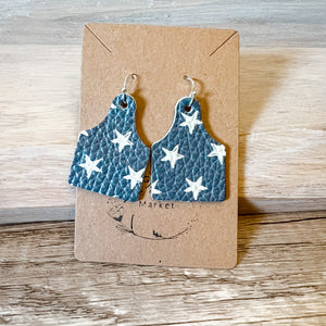 Blue & White Star Handmade Cowtag Earrings