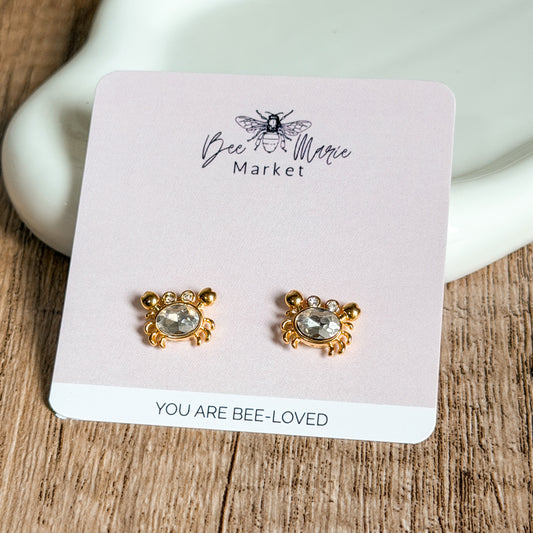 Sparkling Crab Waterproof Stud Earrings