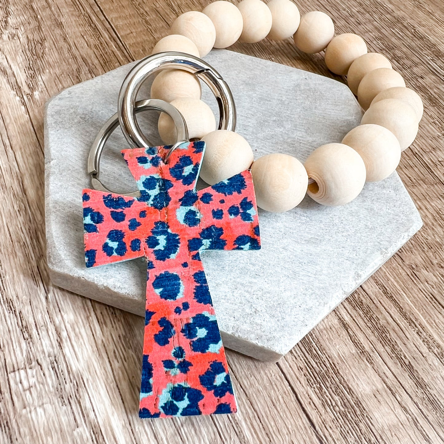 Wild Faith Cross Beaded Keychain