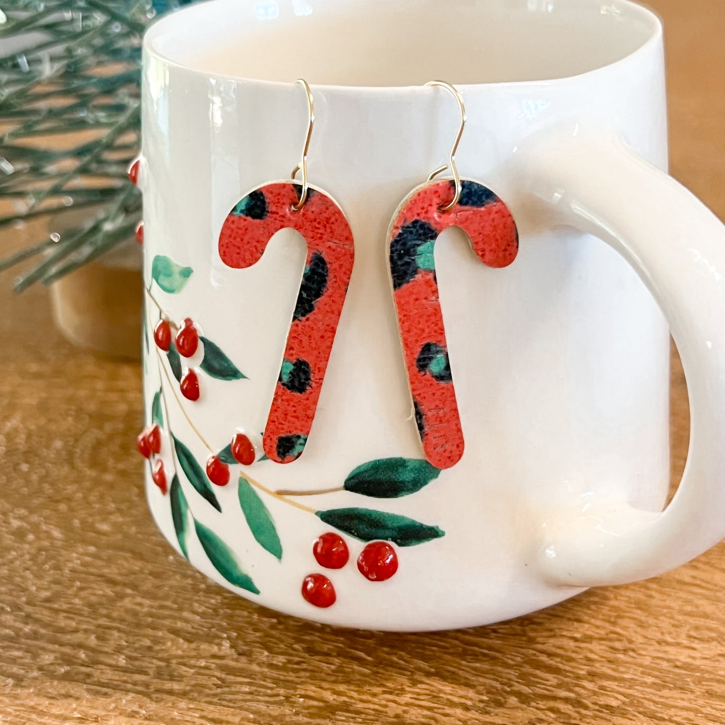 Candy Cane Animal Print Earrings