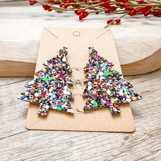 Fergie Glitter Genuine Leather Christmas Tree Earrings
