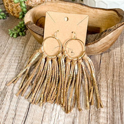 Golden Fringe Leather Hoops