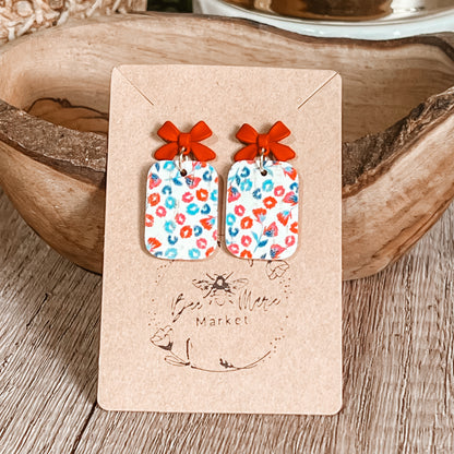 Red, White & Blue Floral Bow Drops