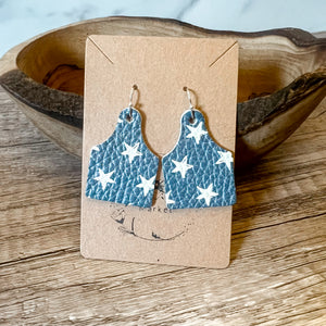 Blue & White Star Handmade Cowtag Earrings