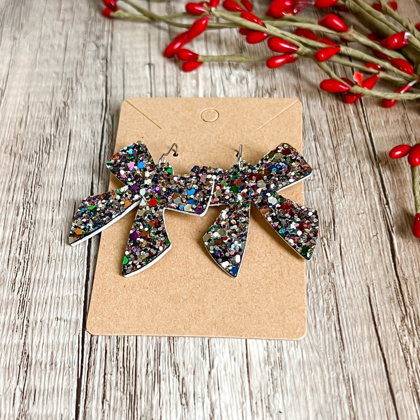 Fergie Glitter Bow Genuine Leather Earrings