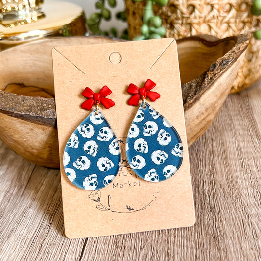 Skull & Bow Teardrop Earrings