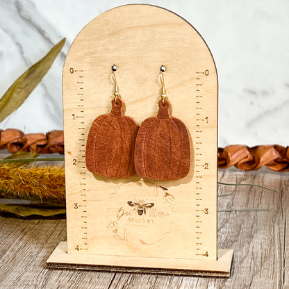 Rustic Pumpkin Embossed Leather Earrings