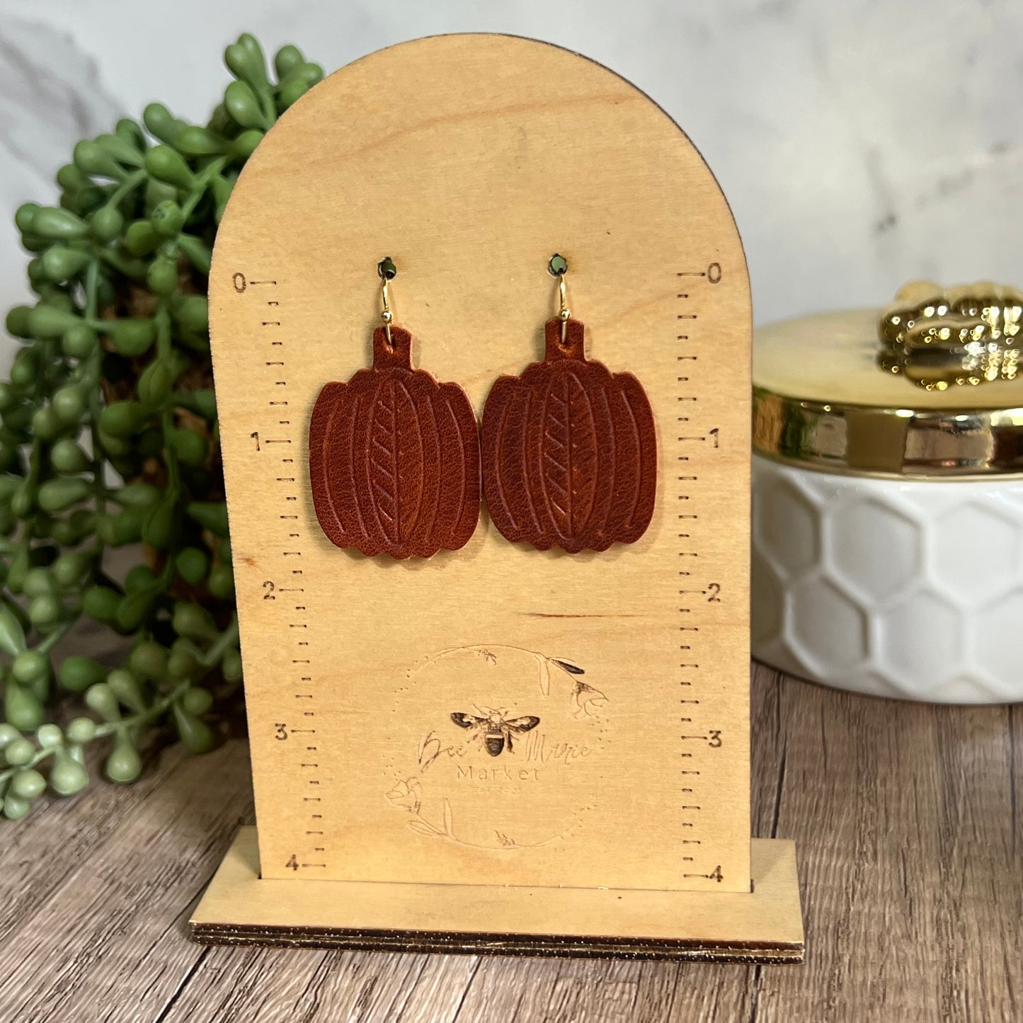 Embossed Leather Pumpkin Earrings