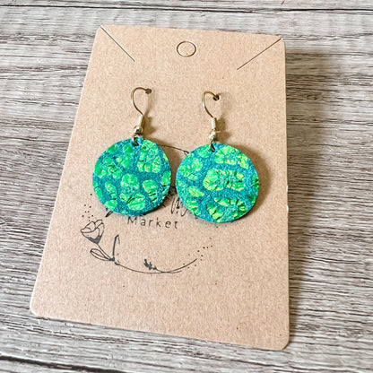 Shimmery Emerald Leopard Round Earrings