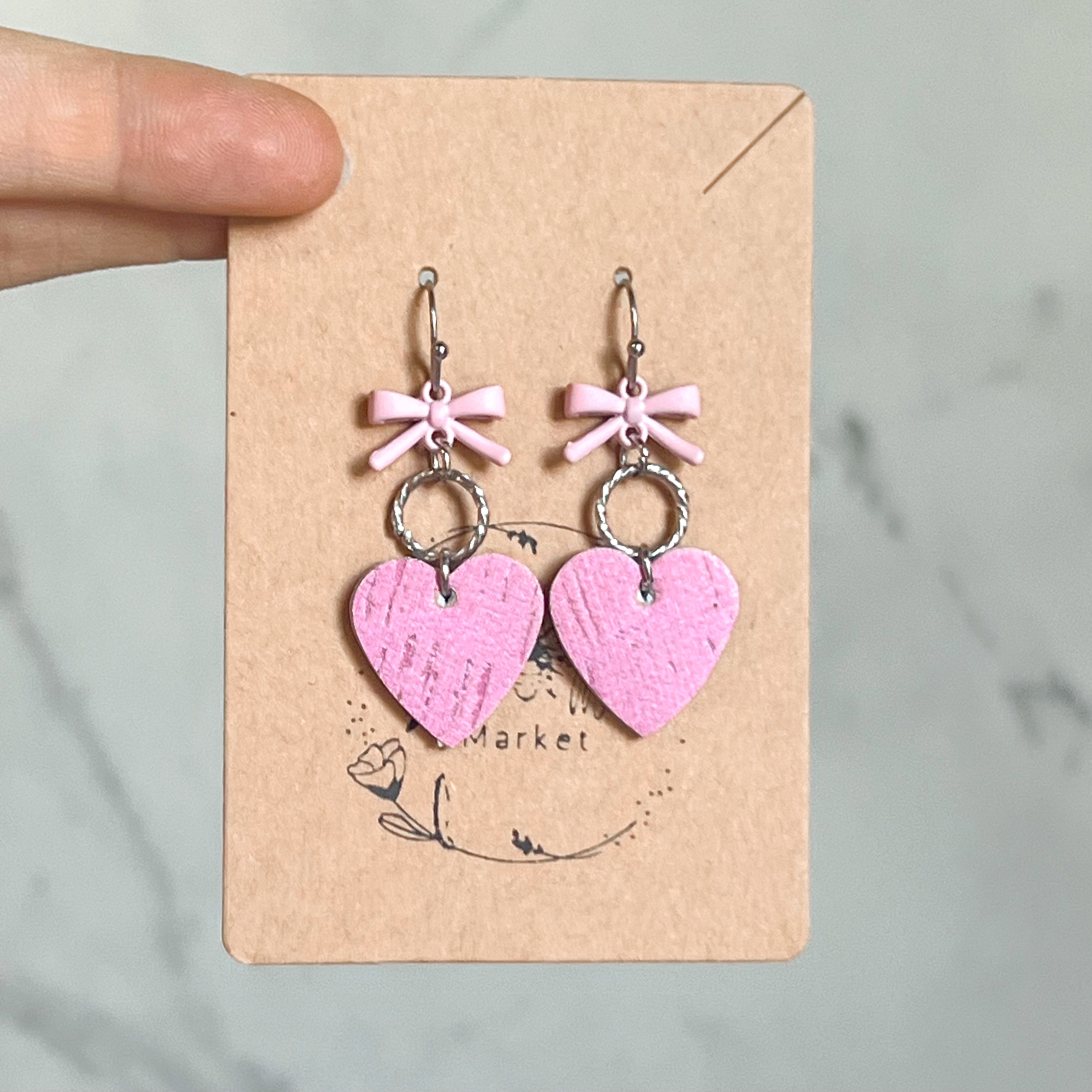 Cara Bubble Gum Pink Heart & Bow Earrings