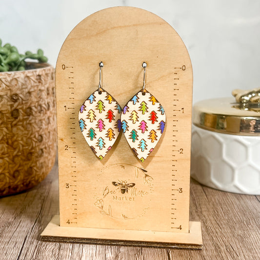 Colorful Forest Tree Earrings – Hand Painted Wood