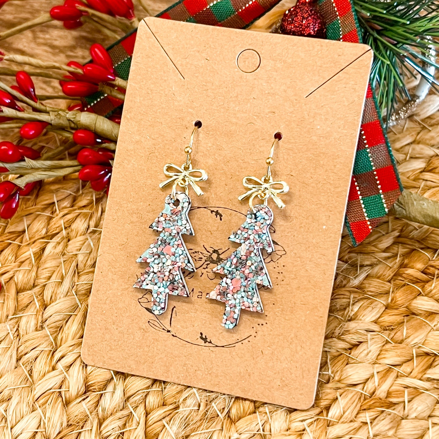 Romantic Glitter Skinny Christmas Tree Earrings