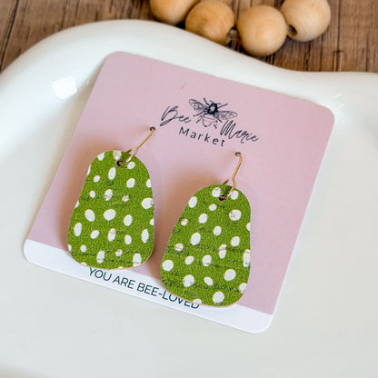 Lime Doodle Dot Abstract Earrings