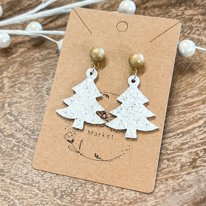 Have a Ball White Glitter Christmas Tree Earrings