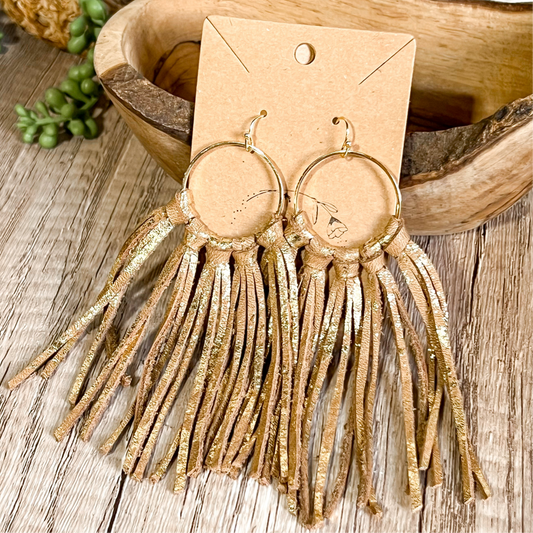 Golden Fringe Leather Hoops