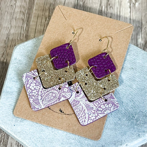 Purple Paisley Sparkle Stack Earrings