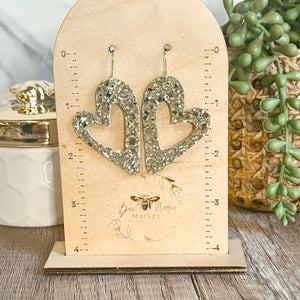 Holly Gold Glitter Open Heart Earrings