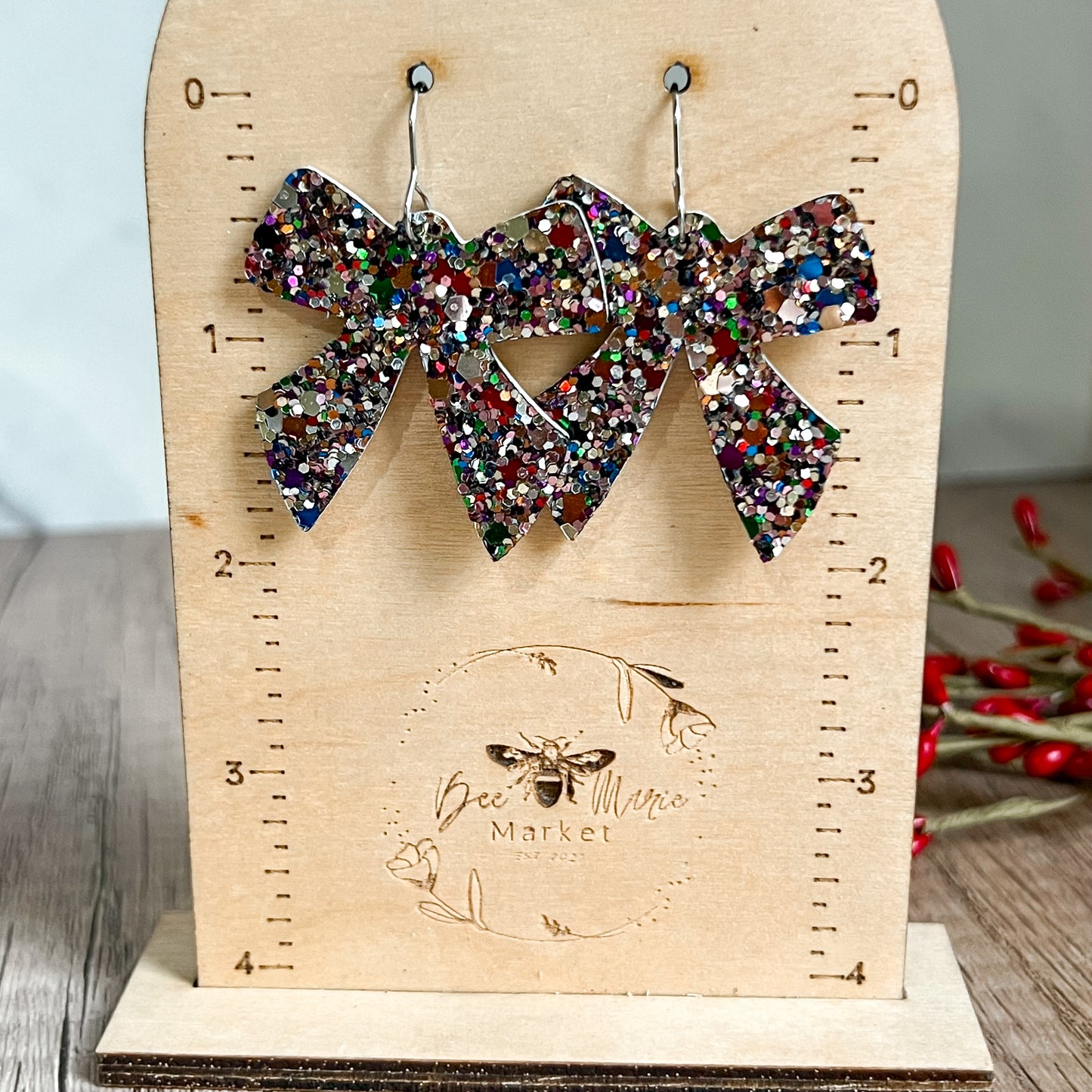 Fergie Glitter Bow Genuine Leather Earrings