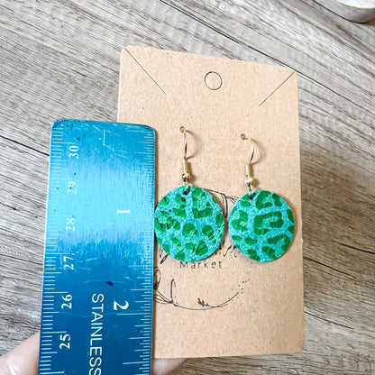 Shimmery Emerald Leopard Round Earrings