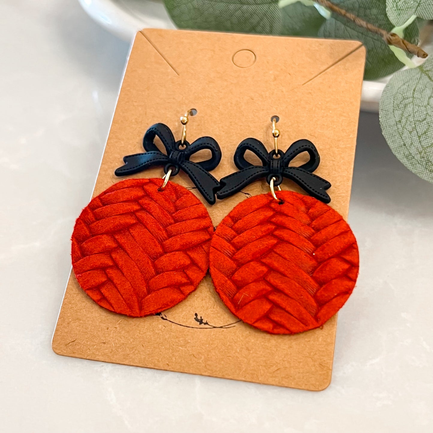 Holiday Red & Black Bow Woven Earrings