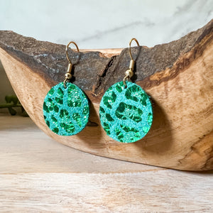 Shimmery Emerald Leopard Round Earrings
