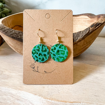 Shimmery Emerald Leopard Round Earrings
