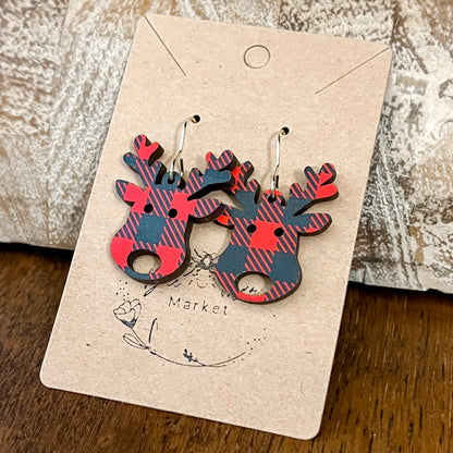 Buffalo Plaid Reindeer Earrings