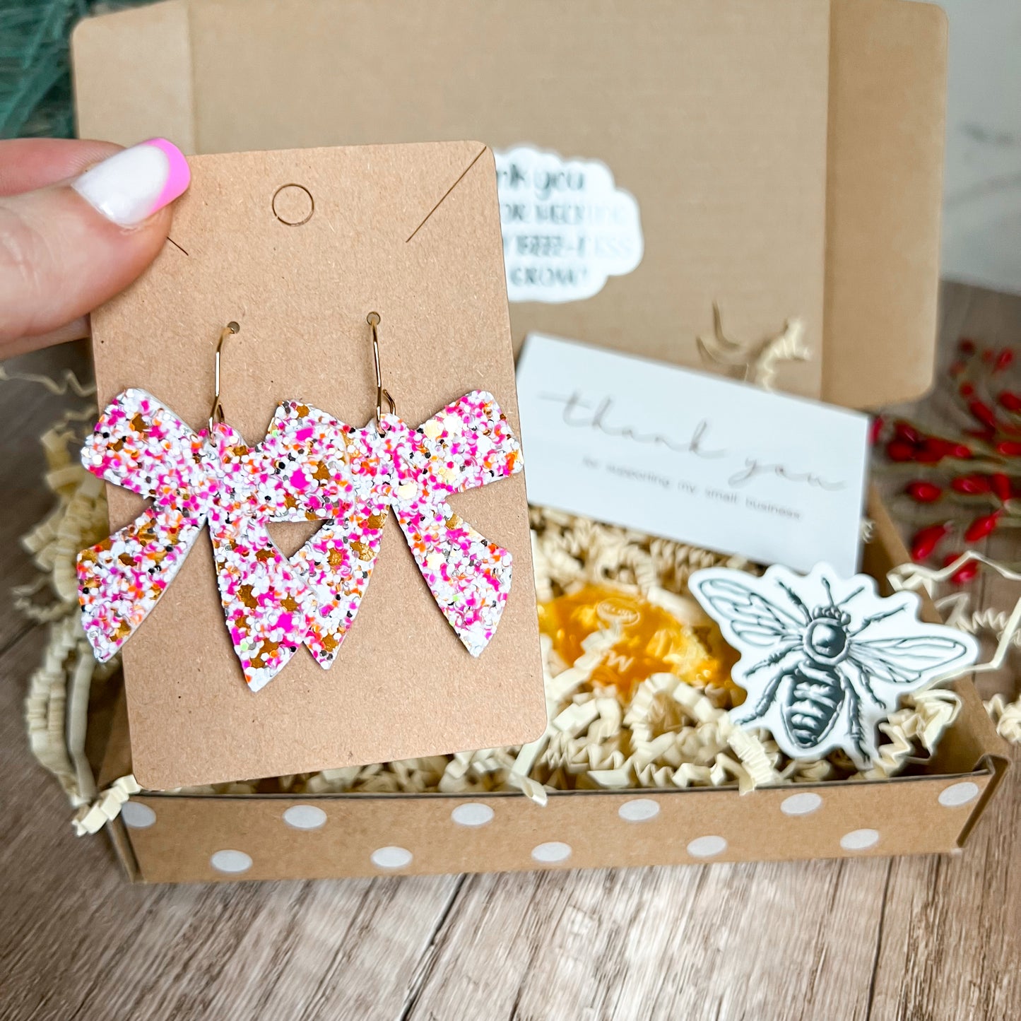 Cotton Candy Glitter Bow Genuine Leather Earrings