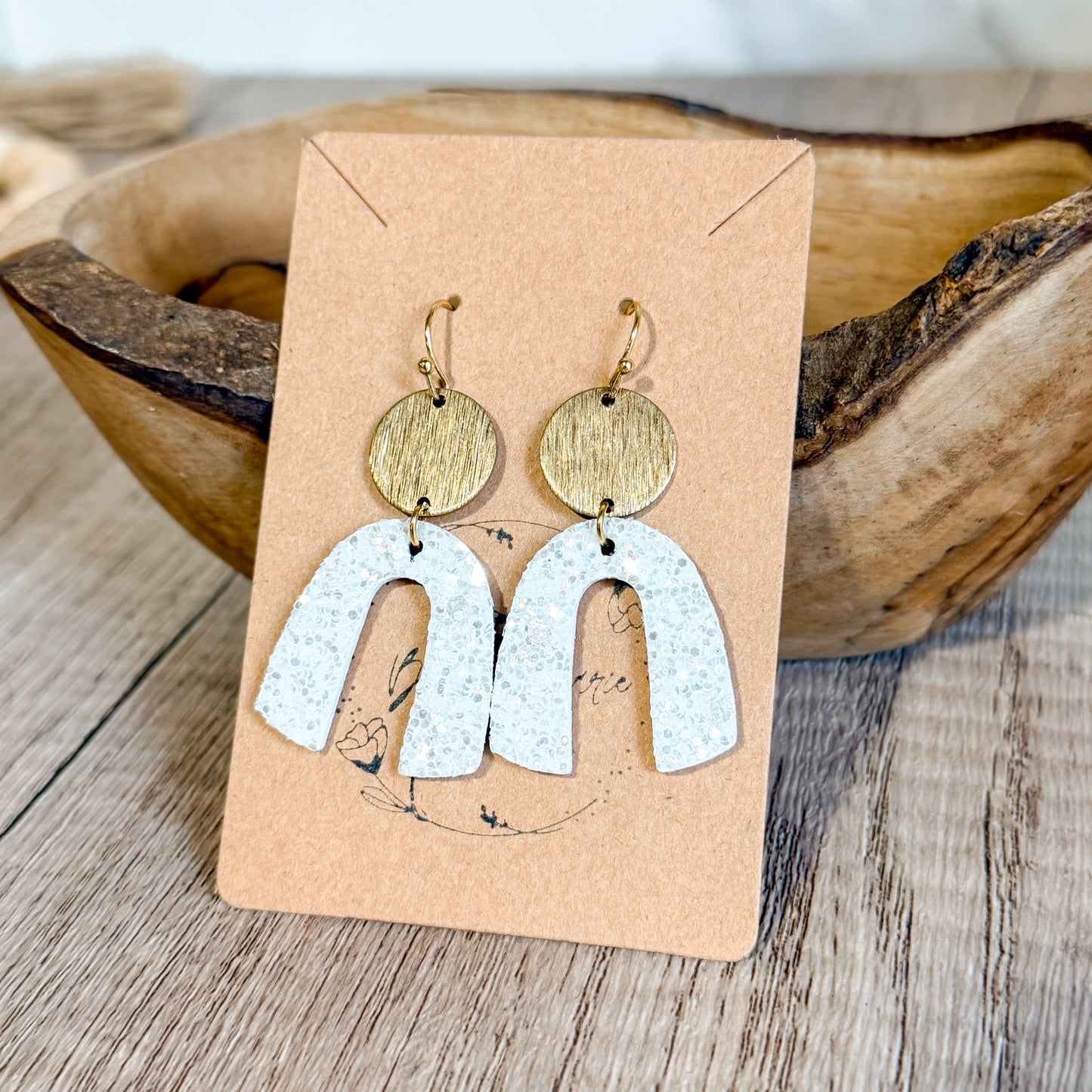 White Glitter Arch Earrings