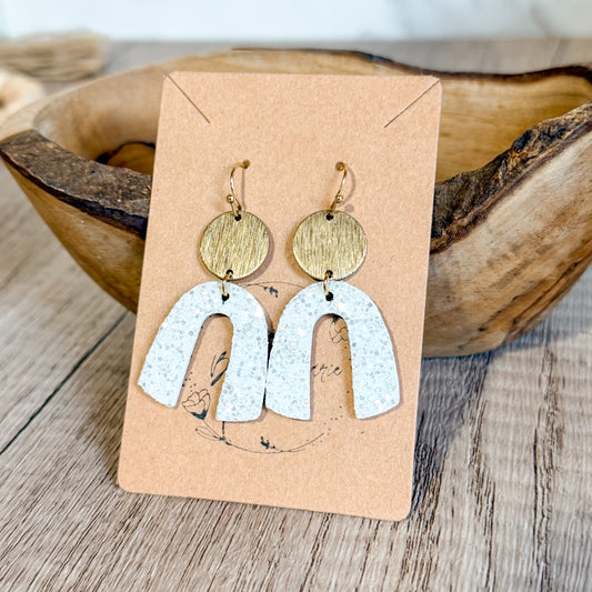 White Glitter Arch Earrings