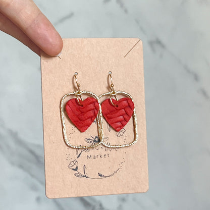 Monica Red Heart Hoop Earrings