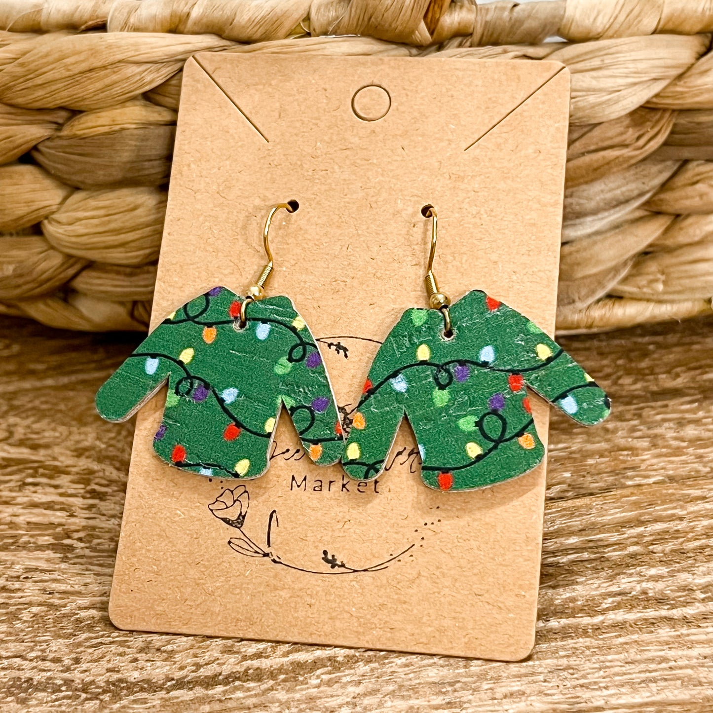 Green Christmas Light Ugly Christmas Sweater Earrings