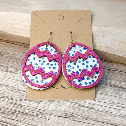 Shimmer Pink & Blue Dot Layered Egg Earrings